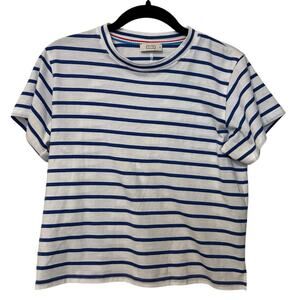 AYR 100% Cotton Blue White Striped Sno Cone Crewneck Tee Shirt Size XS